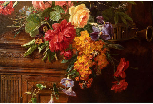 独角鹿西洋古董法国画家Jean-Pierre Laÿs布面油画鲜花与乐器 商品图4