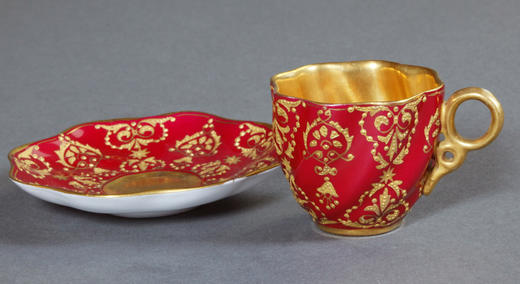 独角鹿西洋古董1880年代英国出品COALPORT出品红色杯碟下午茶杯碟 商品图2