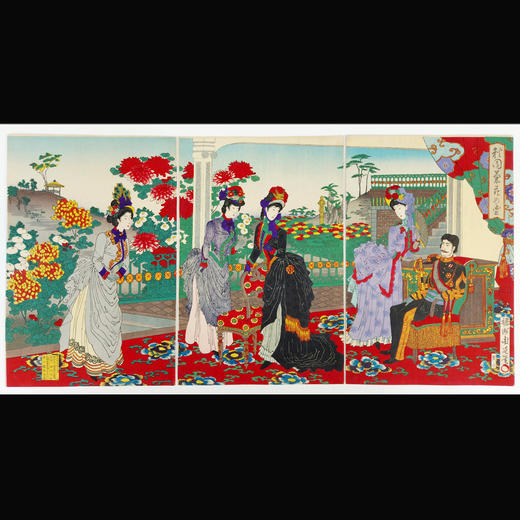 独角鹿西洋古董浮世绘版画日本明治时代杨洲周延签名盖章19世纪 商品图2