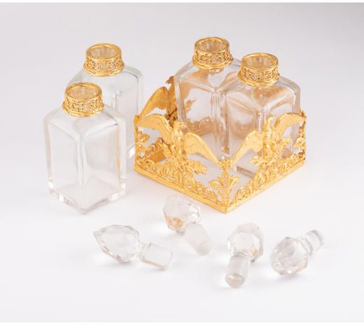 独角鹿西洋古董法国帝政风格雄鹰桂枝铜鎏金装饰水晶香水瓶套组 商品图3