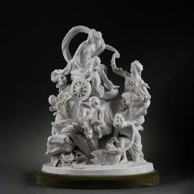 独角鹿西洋古董法国Samson瓷窑素胎瓷群雕塑维纳斯携小天使与侍女