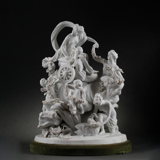 独角鹿西洋古董法国Samson瓷窑素胎瓷群雕塑维纳斯携小天使与侍女 商品图0