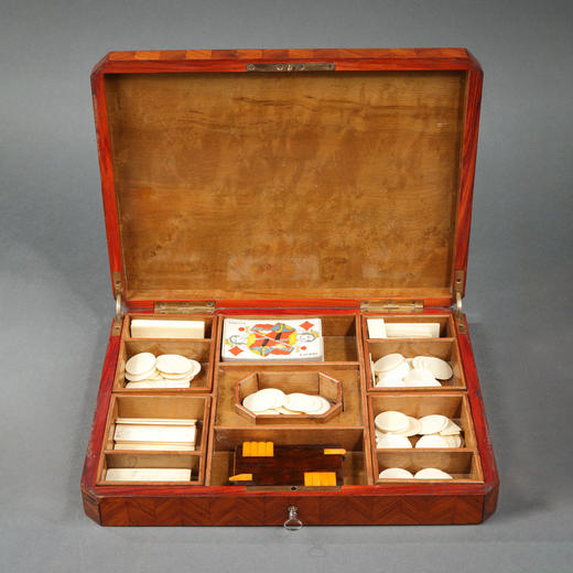 独角鹿西洋古董1852-1870年代拿破仑三世时期法国细木镶嵌游戏盒 商品图2