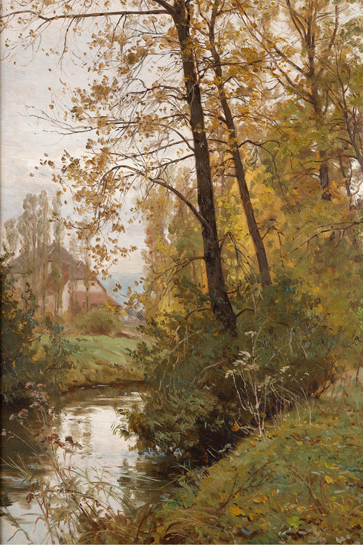 独角鹿西洋古董法国画家E.ISENBART签名风景布面油画《杜河风光》 商品图3