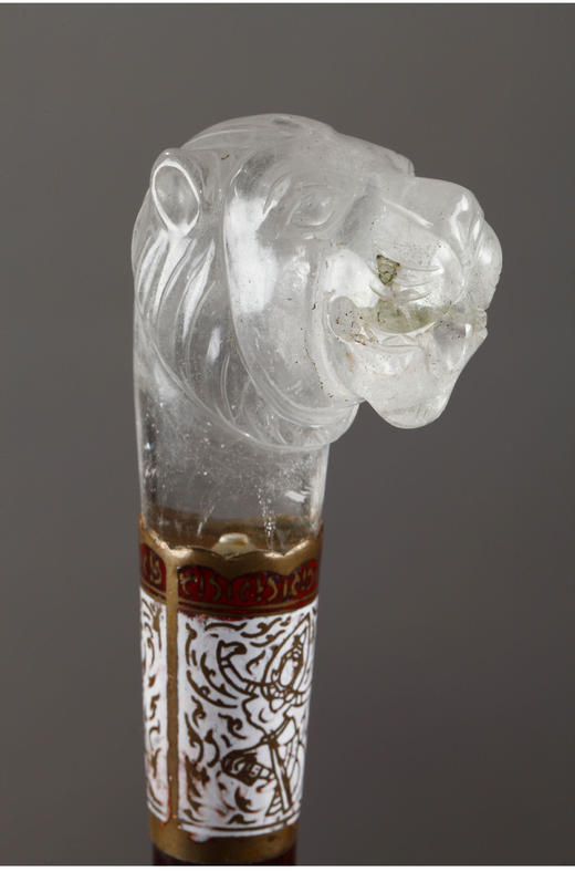 独角鹿西洋古董水晶狮首雕刻杖柄錾胎珐琅杖圈蛇纹木杖身古董手杖 商品图2