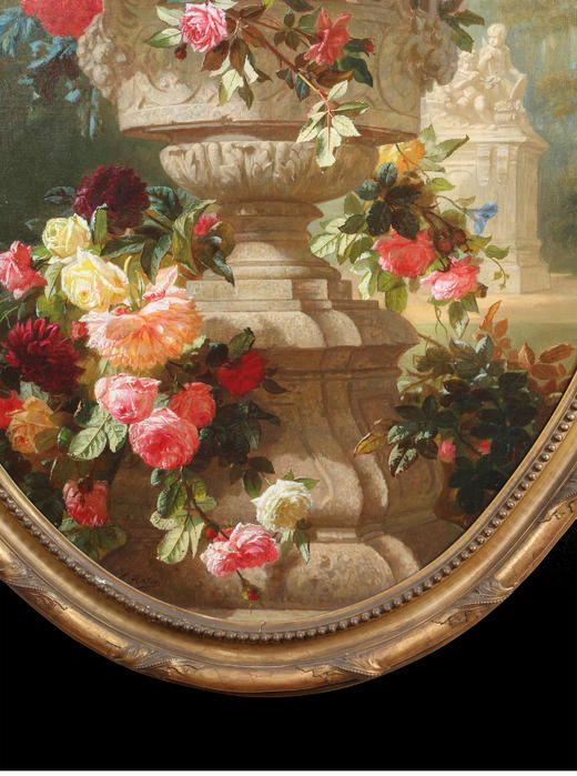 独角鹿西洋古董比利时画家J. Robie签名静物花卉布面油画《花》 商品图2