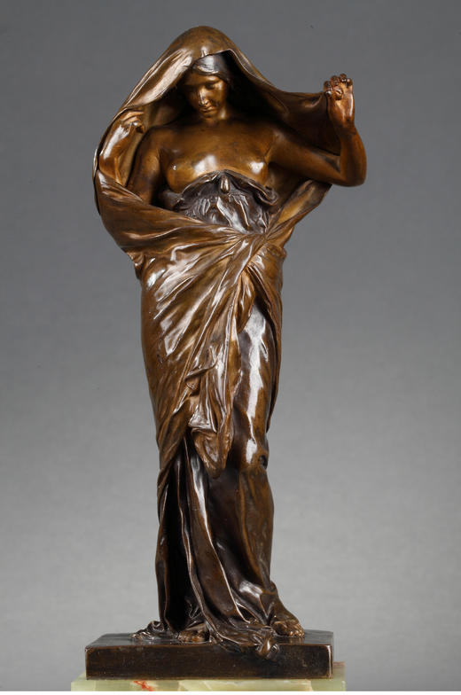 独角鹿西洋古董缟玛瑙底座青铜人物雕塑自然在科学面前揭开面纱 商品图1