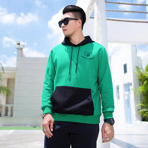 【新款DMH】大依优型大码男装胖子新品国潮刺绣发泡印花宽松袋鼠兜帽衫卫衣连帽 商品图2