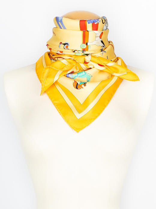 独角鹿西洋古董法国品牌斜纹方巾Raconte Moi Le Cheval-马的故事 商品图1