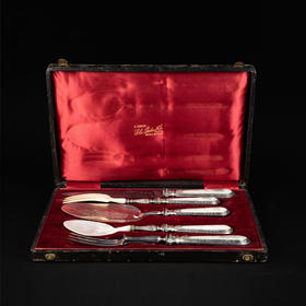 独角鹿西洋古董Paul Canaux路易十六风母贝手柄纯银雕花餐具套装