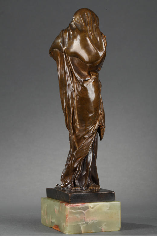 独角鹿西洋古董缟玛瑙底座青铜人物雕塑自然在科学面前揭开面纱 商品图4