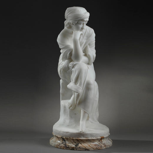 独角鹿西洋古董意大利雕塑家签名白色大理石雕塑沉思的年轻女子 商品图3