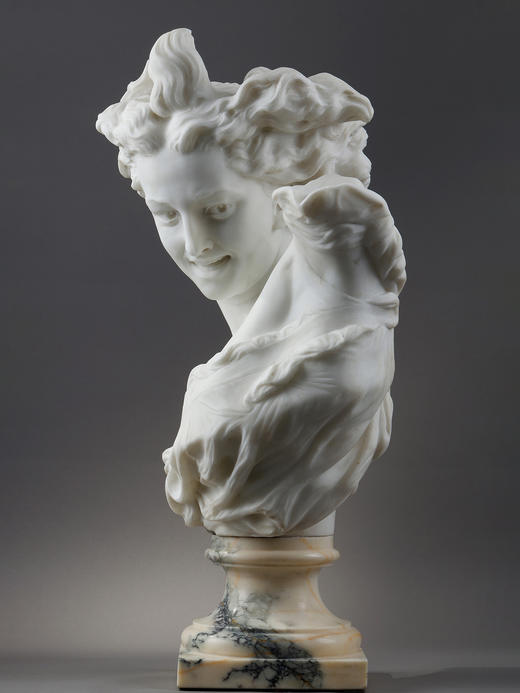 独角鹿西洋古董雕塑家Pugi签名卡拉拉大理石半身雕塑《舞蹈精灵》 商品图3