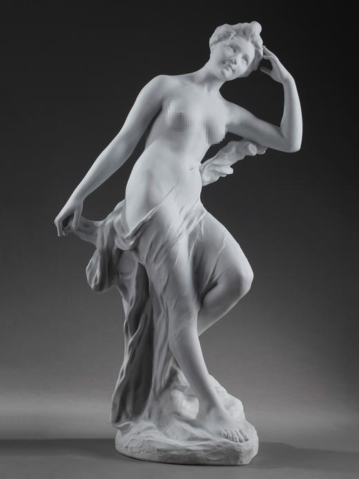 独角鹿西洋古董雕塑新艺术风格素胎瓷人物雕像《裹着浴巾的少女》 商品图0