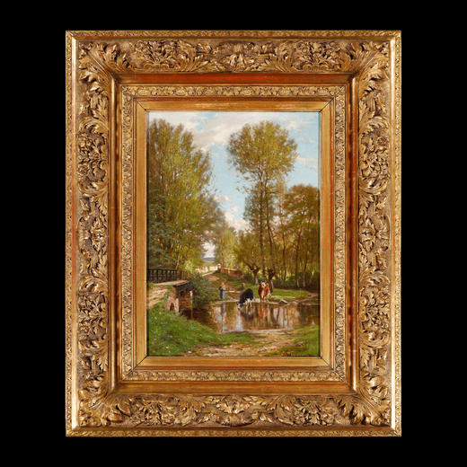 独角鹿西洋古董画家Charles Georget布面油画作品默伦郊外风景 商品图0