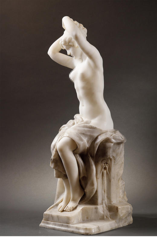 独角鹿西洋古董雕塑家G.Pugi签名出品雪花石雕塑作品《沐浴者》 商品图3