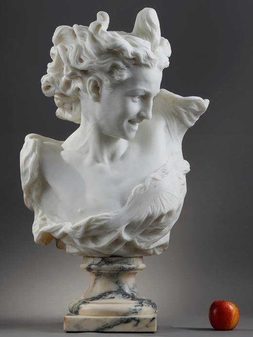 独角鹿西洋古董雕塑家Pugi签名卡拉拉大理石半身雕塑《舞蹈精灵》 商品图1