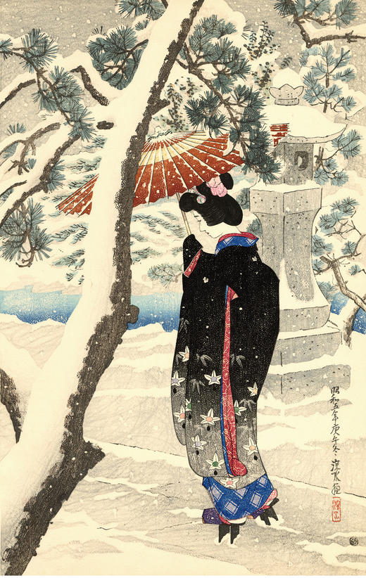 独角鹿西洋古董伊東深水签名限量版浮世绘版画现代美人集第一辑 商品图1