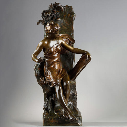 独角鹿西洋古董雕塑家E. PICAULT签名新艺术风格青铜雕塑回忆录 商品图0