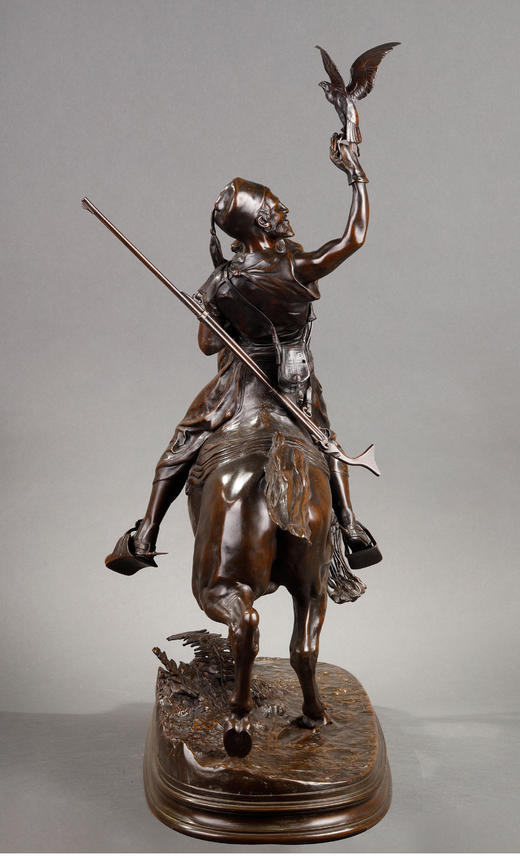 独角鹿西洋古董雕塑家P. J. MENE. 青铜雕塑马背上的阿拉伯猎鹰人 商品图2