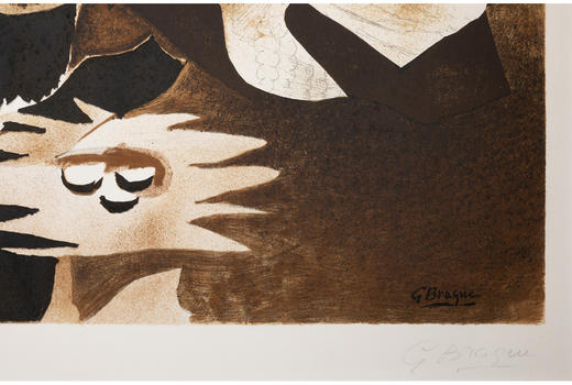 独角鹿西洋古董法国著名画家乔治·布拉克限量签名石版画小鸟与巢 商品图3