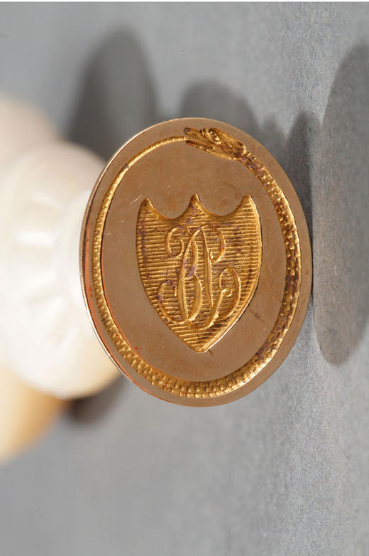 独角鹿西洋古董欧洲母贝雕饰18K金珐琅彩绘三色堇徽章火漆印章 商品图4