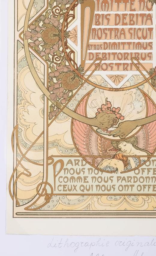 独角鹿西洋古董法国捷克大师穆夏原版系列版画作品《我们的天父》 商品图3