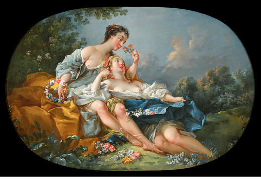 独角鹿西洋古董弗朗索瓦·布歇布面油画《花神芙洛拉与侍女》 商品图1