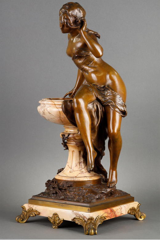 独角鹿西洋古董雕塑家Math. Moreau池边少女大理石鎏金青铜雕塑 商品图2
