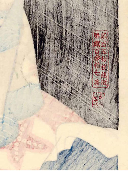独角鹿西洋古董日本画家伊东深水签名云母装饰限量版画《口脂》 商品图4