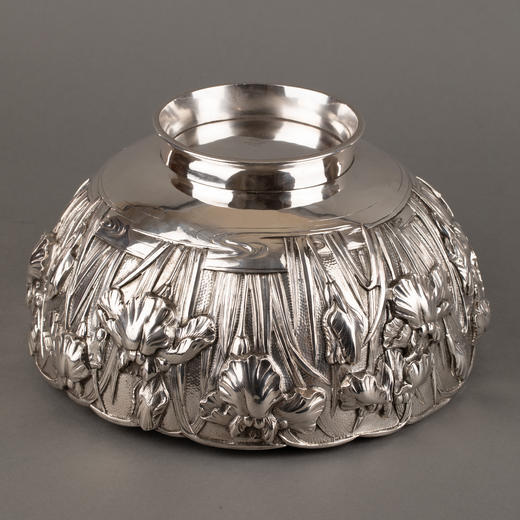 独角鹿西洋古董银器明治时期日本Kühn & Komor花鸟纯银碗 商品图2