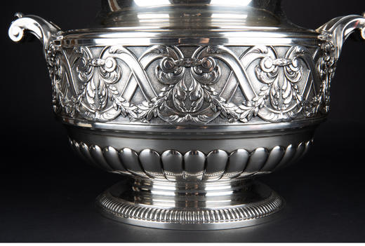 独角鹿西洋古董银器法国Olier&Caron路易十六风格纯银双耳香槟桶 商品图4