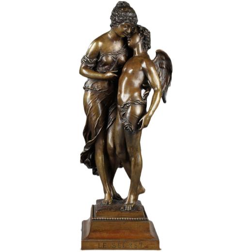 独角鹿西洋古董雕塑法国著名雕塑家签名爱神主题青铜雕塑《秘密》 商品图4