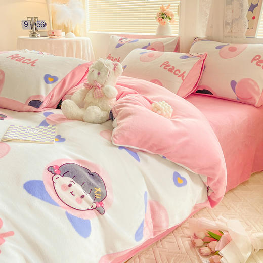 冬季牛奶绒床上用品四件套小清新法兰珊瑚绒被套加厚床单FYJ-MXG 商品图3