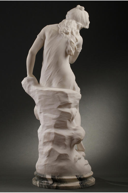 独角鹿西洋古董法国雕塑家A. Moreau大理石雕塑《低头少女》 商品图4