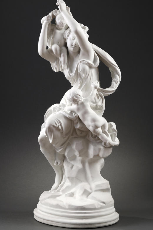 独角鹿西洋古董Carrier Belleuse素胎瓷雕塑被丘比特包围水泽仙女 商品图4