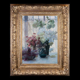 独角鹿西洋古董法国画家G. Lecreux签名花卉静物布面油画《花束》