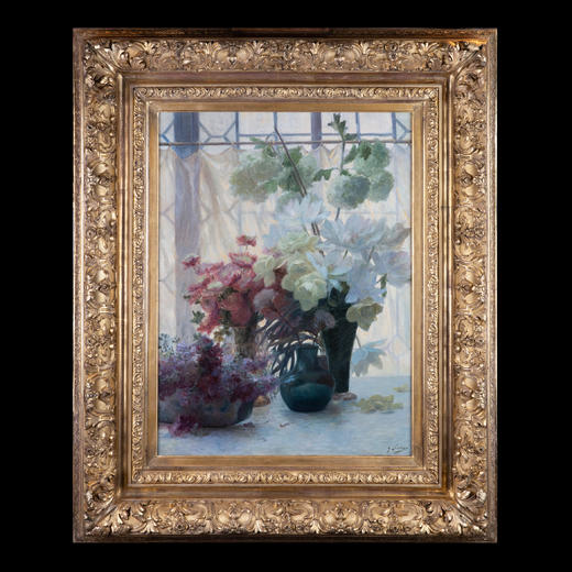 独角鹿西洋古董法国画家G. Lecreux签名花卉静物布面油画《花束》 商品图0