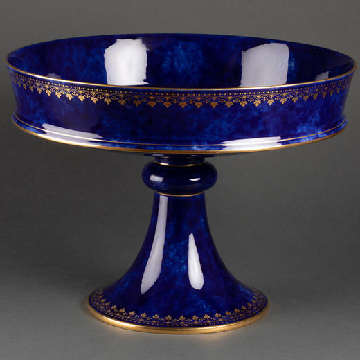 独角鹿西洋古董法国塞弗尔瓷器描⾦云朵帝王蓝釉高足果樽高足盘 商品图4