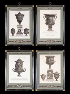 独角鹿西洋古董著名画家PIRANESI签名古典器形主题四联蚀刻版画
