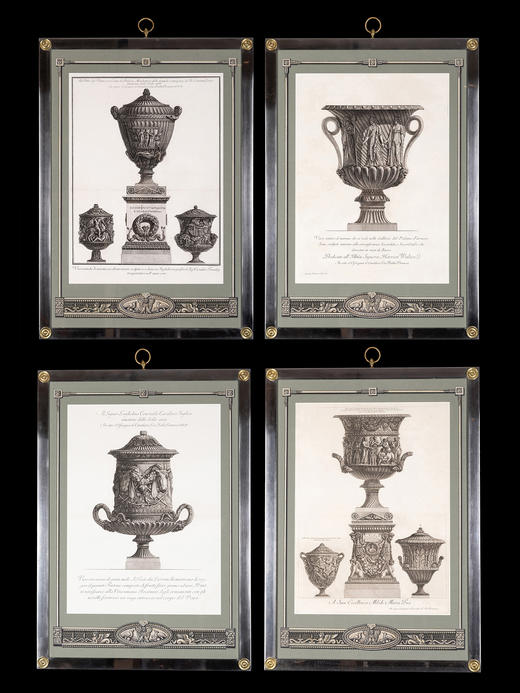 独角鹿西洋古董著名画家PIRANESI签名古典器形主题四联蚀刻版画 商品图0