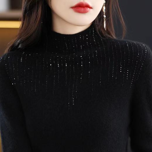 QJ N1108105抽条一线成衣羊毛衫半高领镶钻修身高弹针织衫 商品图3