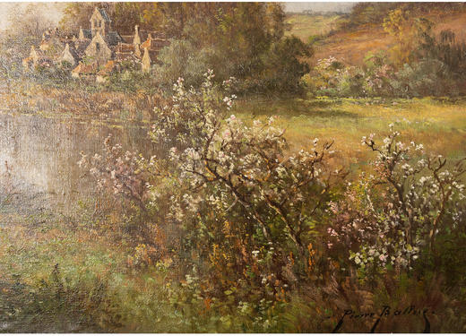 独角鹿西洋古董法国巴比松画派Pierre Ballue签名风景布面油画 商品图2