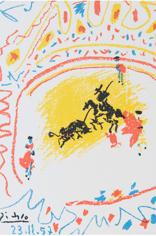 独角鹿西洋古董毕加索签名创作限量原版彩色四色石版画《小斗牛》 商品图2