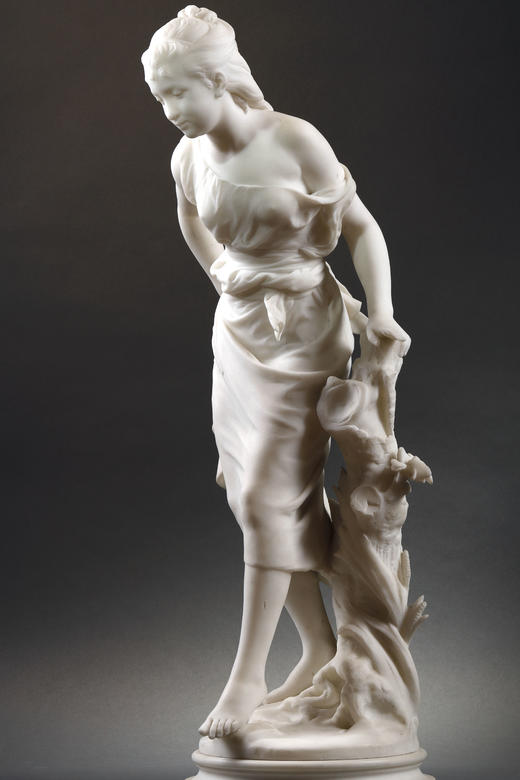 独角鹿西洋古董法国mathrin Moreau女子微笑主题雪花大理石雕像 商品图4