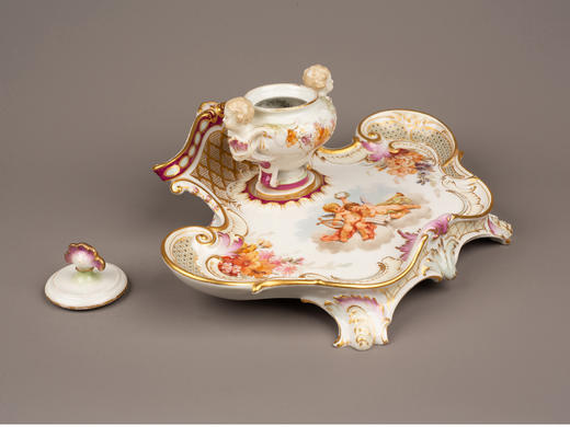 独角鹿西洋古董德国KPM Weichmalerei手绘贝壳涡卷纹文房套件 商品图1