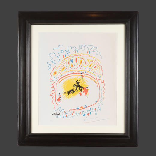 独角鹿西洋古董毕加索签名创作限量原版彩色四色石版画《小斗牛》 商品图0