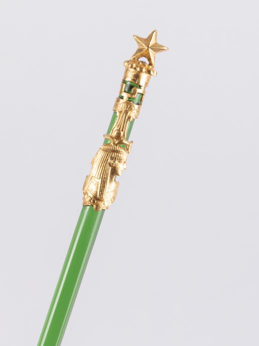 独角鹿西洋古董法国出品铜鎏金镶嵌绿色水晶五角星蘸水笔 商品图2