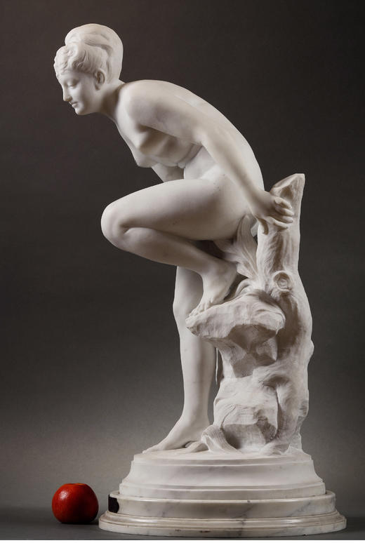 独角鹿西洋古董Albert DESENFANS卡拉拉大理石雕塑《水之宁芙》 商品图1