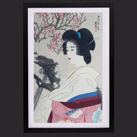 独角鹿西洋古董伊東深水签名限量浮世绘版画现代美人集第二辑红梅